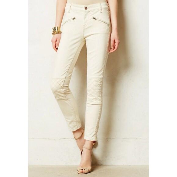 Pilcro Serif Skinny Ankle Zip Moto Jeans Pants  Ivory ANTHROPOLOGIE Size 29/8 - Picture 1 of 11